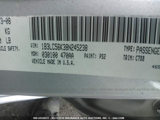 1B3LC56K38N245238 - 2008 DODGE AVENGER SXT SILVER photo 9