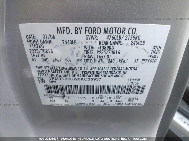 1FMYU96H26KC35937 - 2006 FORD ESCAPE HEV SILVER photo 9