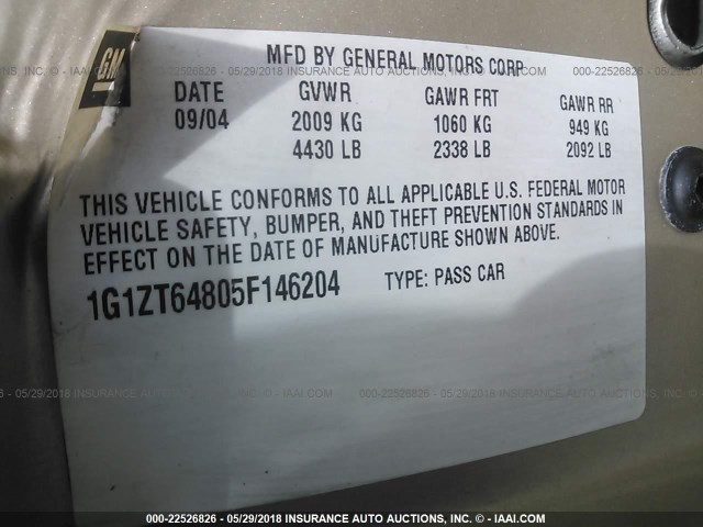 1G1ZT64805F146204 - 2005 CHEVROLET MALIBU MAXX LS GOLD photo 9