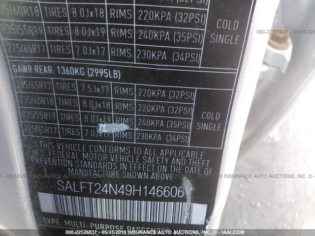 SALFT24N49H146606 - 2009 LAND ROVER LR2 HSE TECHNOLOGY SILVER photo 9