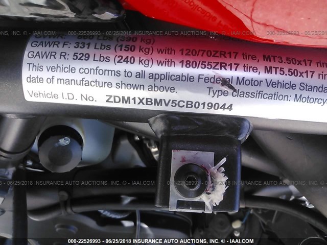 ZDM1XBMV5CB019044 - 2012 DUCATI SUPERBIKE 848/848 EVO CORSE SE RED photo 10