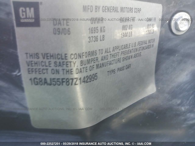 1G8AJ55F87Z142995 - 2007 SATURN ION LEVEL 2 GREEN photo 9