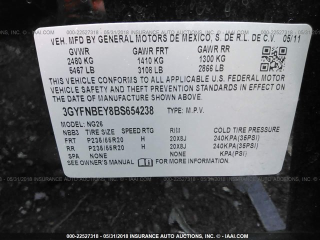 3GYFNBEY8BS654238 - 2011 CADILLAC SRX PERFORMANCE COLLECTION Қара фото 9