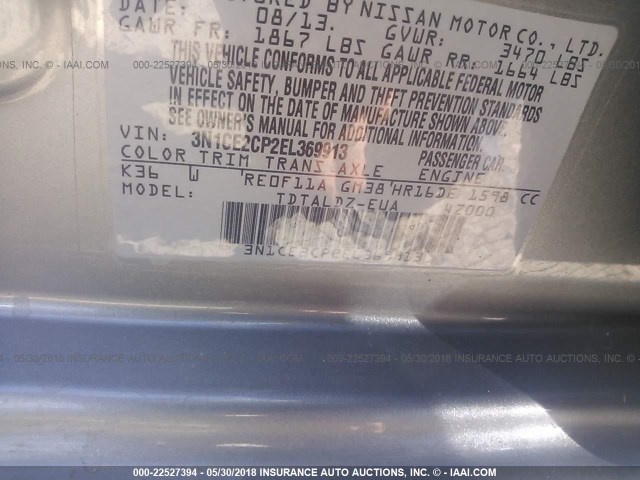 3N1CE2CP2EL369913 - 2014 NISSAN VERSA NOTE S/S PLUS/SV/SL GRAY photo 9