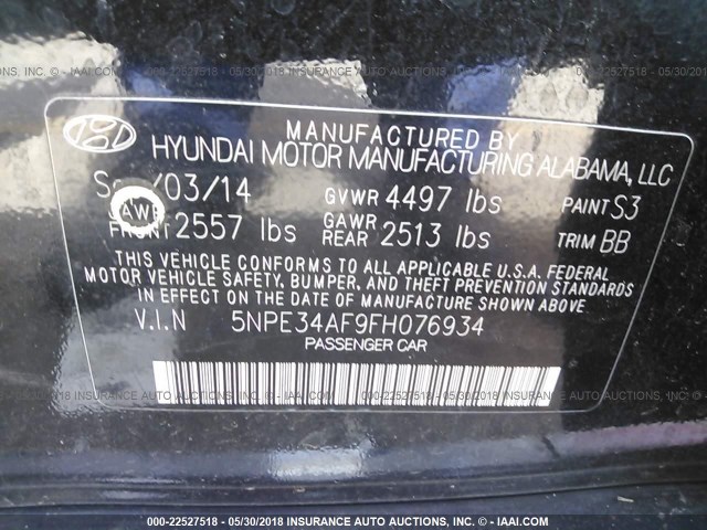 5NPE34AF9FH076934 - 2015 HYUNDAI SONATA SPORT/LIMITED BLACK photo 9