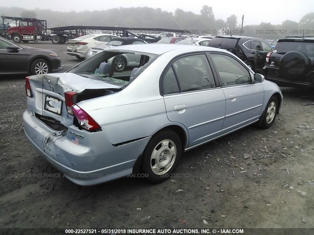 JHMES96695S006812 - 2005 HONDA CIVIC HYBRID BLUE photo 4