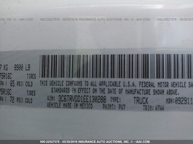 3C6TRVDD1EE130288 - 2014 RAM PROMASTER 2500 2500 HIGH WHITE photo 9