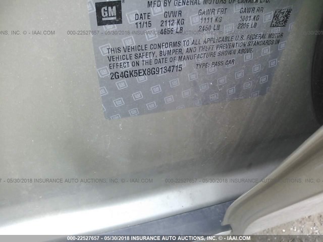 2G4GK5EX8G9134715 - 2016 BUICK REGAL GOLD photo 9