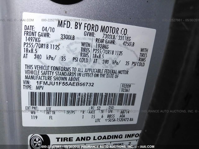 1FMJU1F55AEB56732 - 2010 FORD EXPEDITION XLT Gümüş foto 9