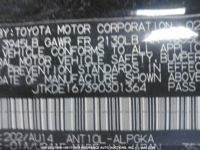 JTKDE167390301364 - 2009 TOYOTA SCION TC 黑色 照片 9