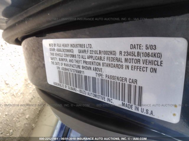 4S3BH675737656911 - 2003 SUBARU LEGACY OUTBACK AWP 深蓝色 照片 9