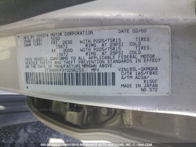 JT3HN86R3Y0296253 - 2000 TOYOTA 4RUNNER SR5 TAN photo 9