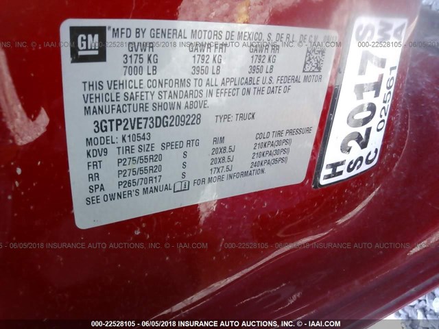 3GTP2VE73DG209228 - 2013 GMC SIERRA K1500 SLE RED photo 9