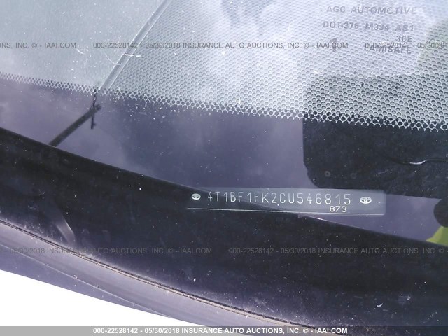 4T1BF1FK2CU546815 - 2012 TOYOTA CAMRY SE/LE/XLE თეთრი ფოტო 9