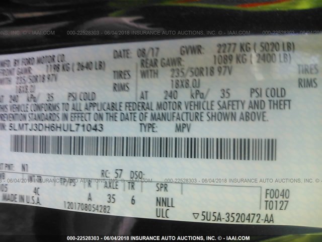 5LMTJ3DH6HUL71043 - 2017 LINCOLN MKC RESERVE Mavi foto 9