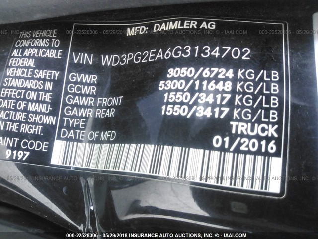 WD3PG2EA6G3134702 - 2016 MERCEDES-BENZ METRIS BLACK photo 9