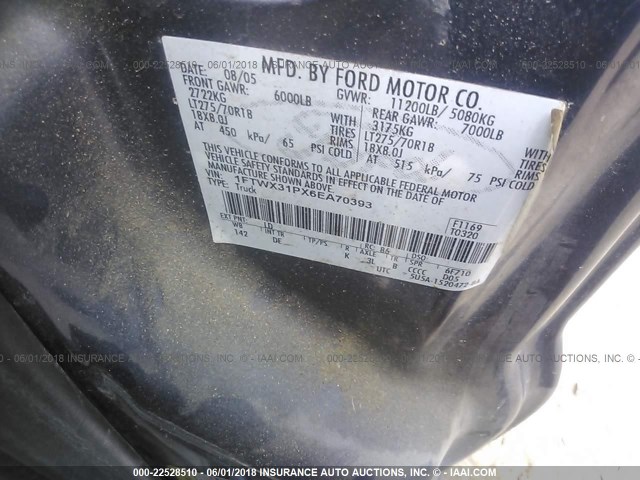 1FTWX31PX6EA70393 - 2006 FORD F350 SRW SUPER DUTY BLUE photo 10