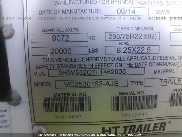 3H3V532C7FT462005 - 2015 HYUNDAI STEEL INDUSTRIES VAN  Սպիտակ լուսանկար 9