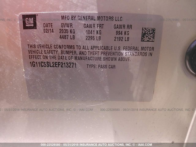 1G11C5SL2EF213271 - 2014 CHEVROLET MALIBU 1LT GOLD photo 9