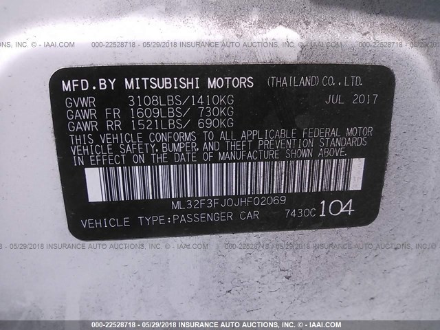 ML32F3FJ0JHF02069 - 2018 MITSUBISHI MIRAGE G4 ES Ağ foto 9