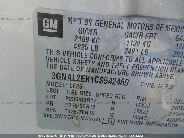 3GNAL2EK1CS542469 - 2012 CHEVROLET CAPTIVA SPORT/LS GOLD photo 9