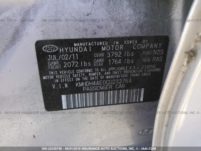 KMHDH4AE0CU232764 - 2012 HYUNDAI ELANTRA GLS/LIMITED SILVER photo 9