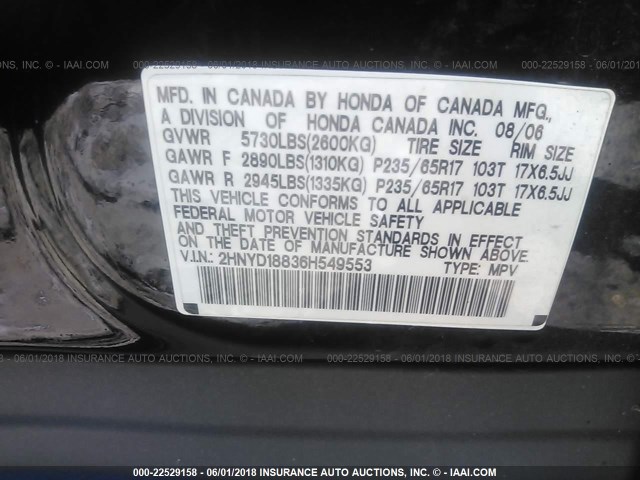 2HNYD18836H549553 - 2006 ACURA MDX TOURING BLACK photo 9