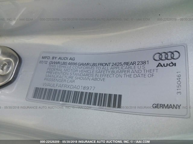 WAULFAFRXDA018977 - 2013 AUDI A5 PREMIUM PLUS SILVER photo 9