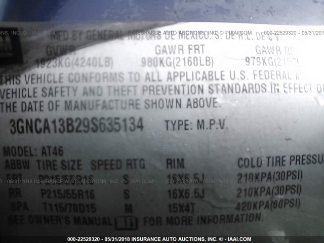 3GNCA13B29S635134 - 2009 CHEVROLET HHR LS BLUE photo 9