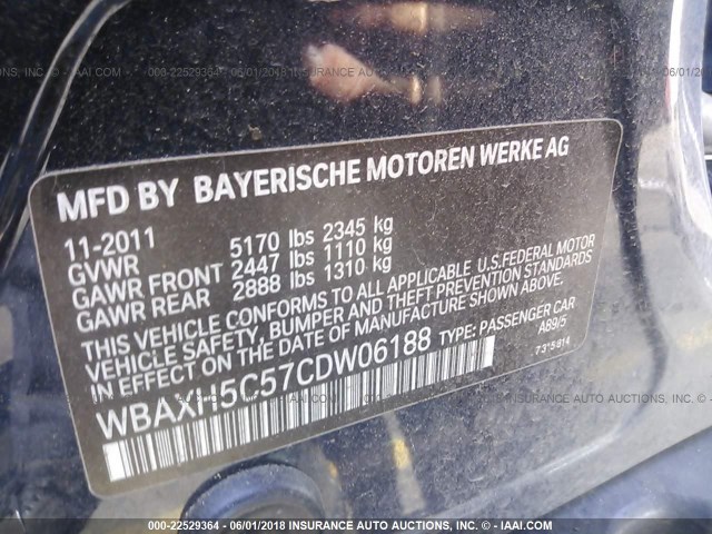 WBAXH5C57CDW06188 - 2012 BMW 528 XI Dark Blue photo 9