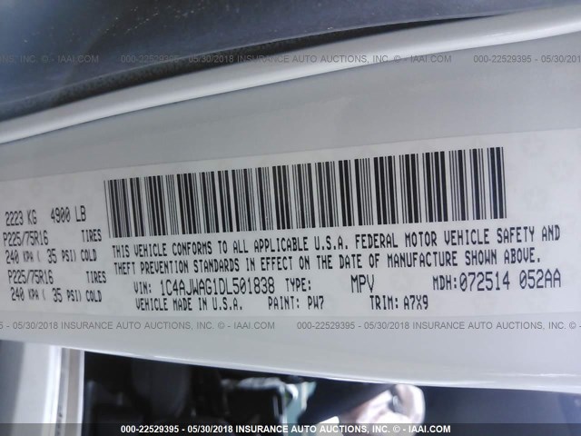 1C4AJWAG1DL501838 - 2013 JEEP WRANGLER SPORT 白色 照片 9