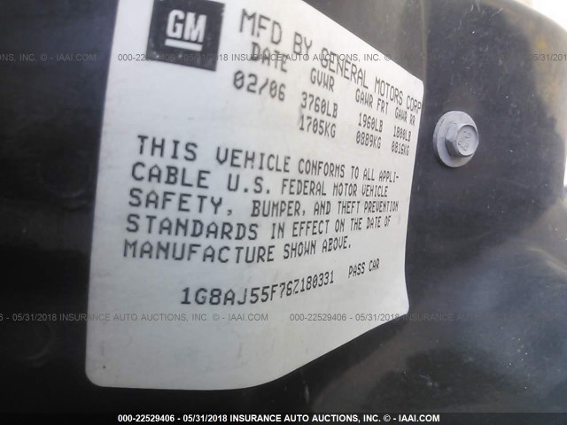 1G8AJ55F76Z180331 - 2006 SATURN ION LEVEL 2 GREEN photo 9