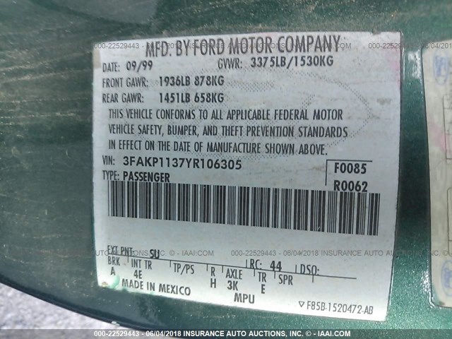 3FAKP1137YR106305 - 2000 FORD ESCORT ZX2 GREEN photo 9