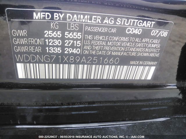 WDDNG71X89A251660 - 2009 MERCEDES-BENZ S 550 BLACK photo 9