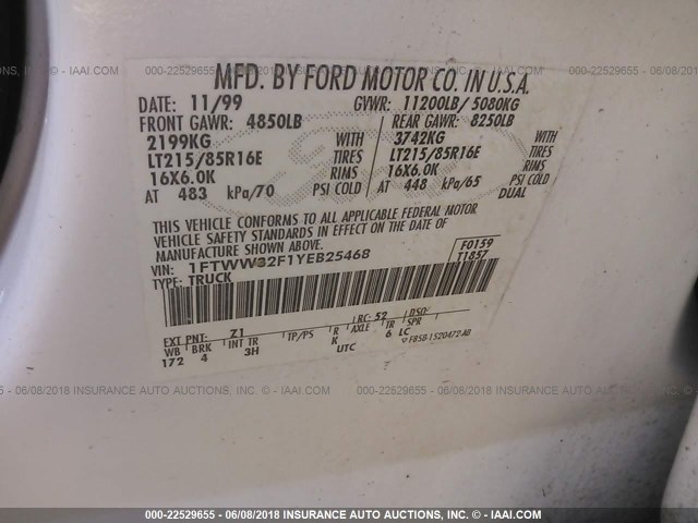 1FTWW32F1YEB25468 - 2000 FORD F350 SUPER DUTY WHITE photo 10