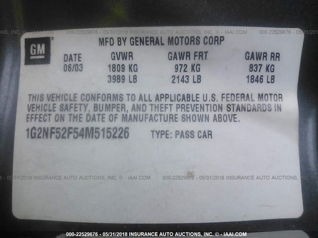 1G2NF52F54M515226 - 2004 PONTIAC GRAND AM SE1 GRAY photo 9