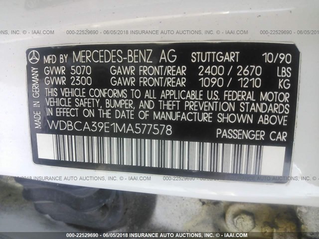 WDBCA39E1MA577578 - 1991 MERCEDES-BENZ 560 SEL WHITE photo 9