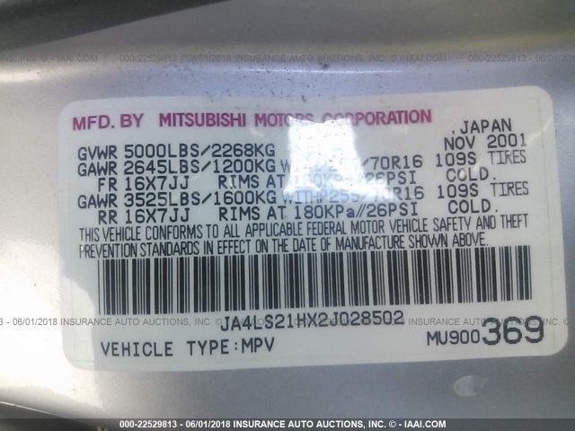 JA4LS21HX2J028502 - 2002 MITSUBISHI MONTERO SPORT ES/SPORT LS SILVER photo 9