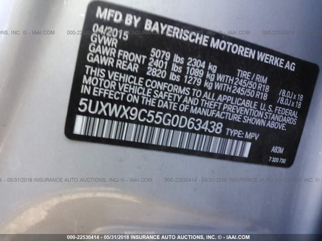 5UXWX9C55G0D63438 - 2016 BMW X3 XDRIVE28I SILVER photo 9