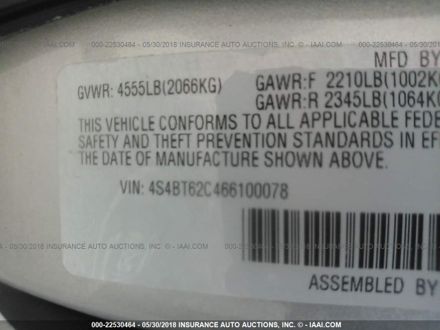 4S4BT62C466100078 - 2006 SUBARU BAJA SPORT SILVER photo 9