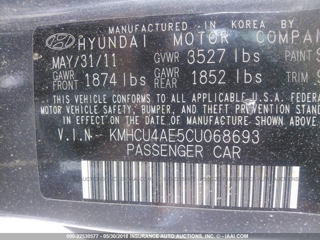 KMHCU4AE5CU068693 - 2012 HYUNDAI ACCENT GLS/GS/SE GRAY photo 9