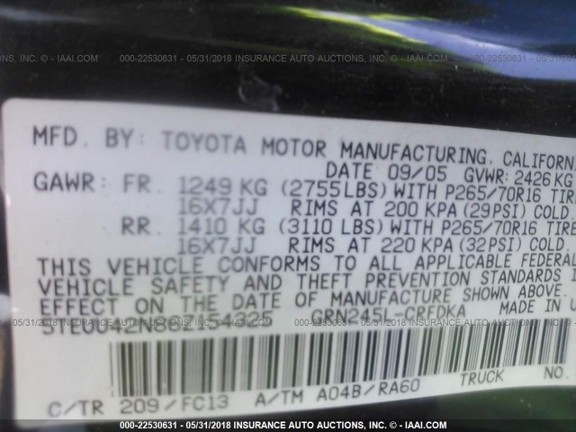 5TEUU42N86Z154325 - 2006 TOYOTA TACOMA ACCESS CAB Қара фото 9