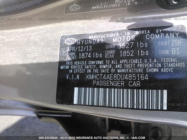 KMHCT4AE8DU485164 - 2013 HYUNDAI ACCENT GLS/GS GRAY photo 9