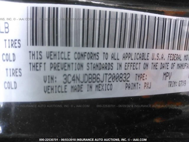 3C4NJDBB6JT200832 - 2018 JEEP COMPASS LATITUDE შავი ფოტო 9