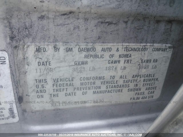 KL1TD56E19B629230 - 2009 CHEVROLET AVEO LS/LT 银色 照片 9