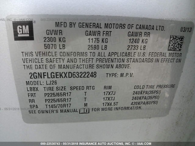 2GNFLGEKXD6322248 - 2013 CHEVROLET EQUINOX LTZ SILVER photo 9