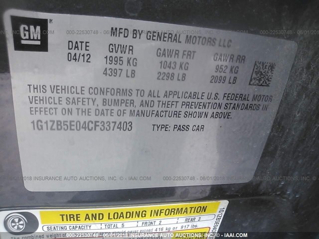 1G1ZB5E04CF337403 - 2012 CHEVROLET MALIBU LS GRAY photo 9