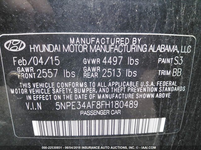 5NPE34AF8FH180489 - 2015 HYUNDAI SONATA SPORT/LIMITED BLACK photo 9