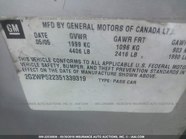 2G2WP522351339319 - 2005 PONTIAC GRAND PRIX Gümüş foto 9