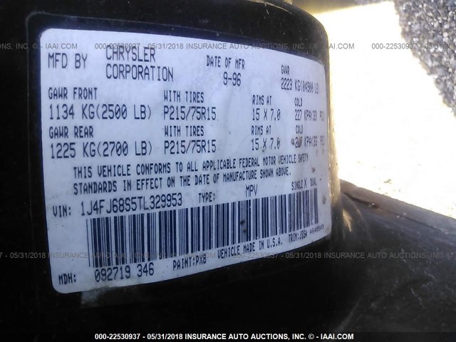 1J4FJ68S5TL329953 - 1996 JEEP CHEROKEE SPORT/CLASSIC შავი ფოტო 9